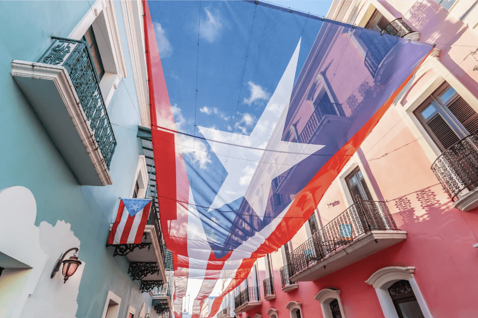 San Juan Puerto Rico Streets with Flag on top