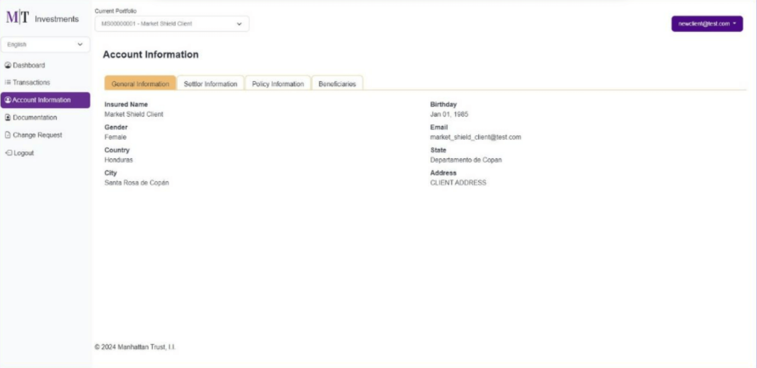 Account Information screen showing contract details