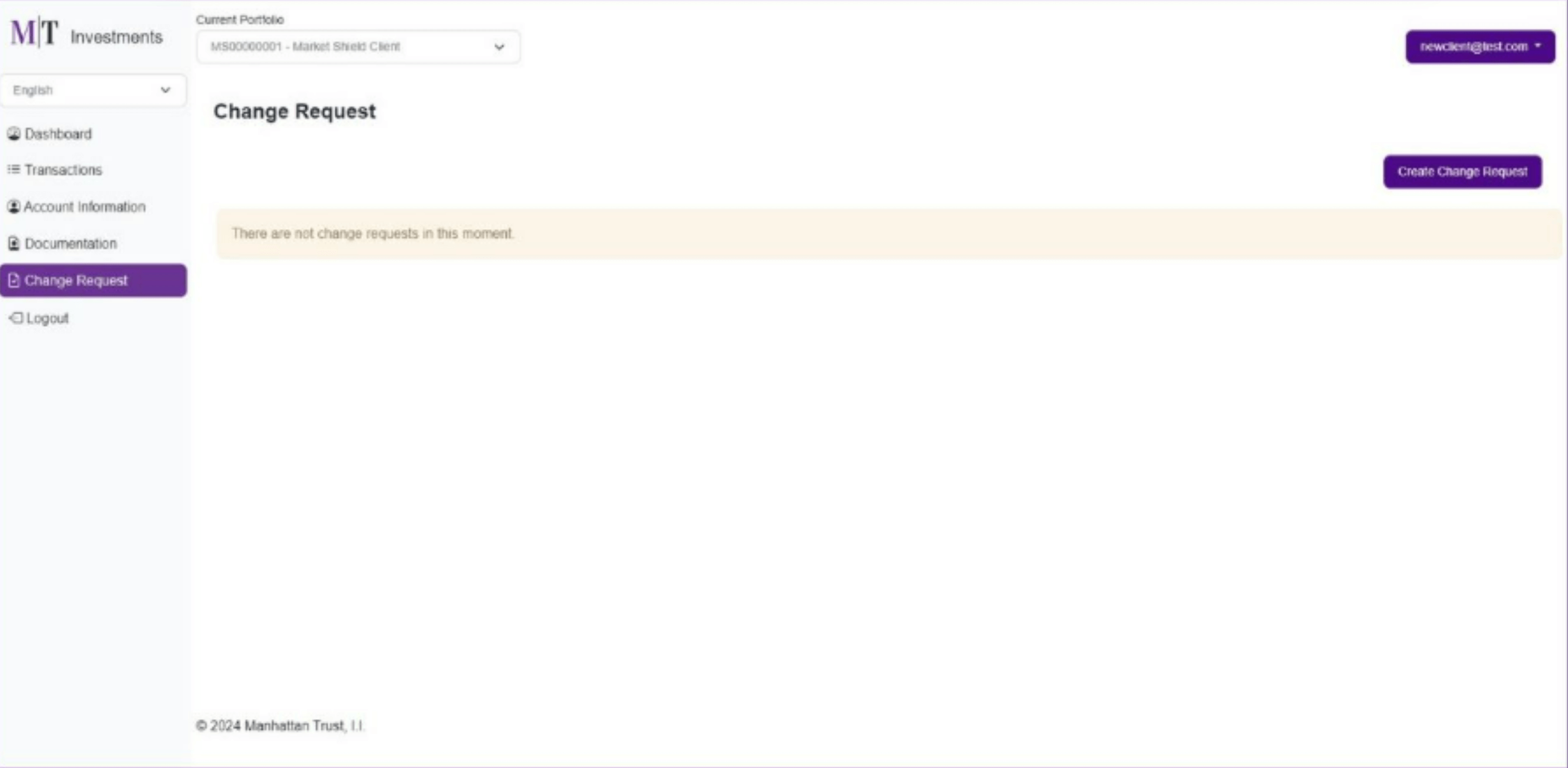 Change Request screen showing submitted requests