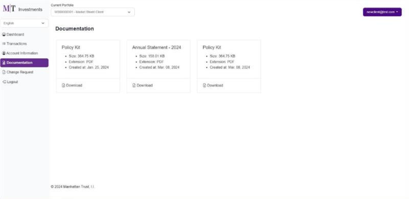 Documents screen showing important account documents