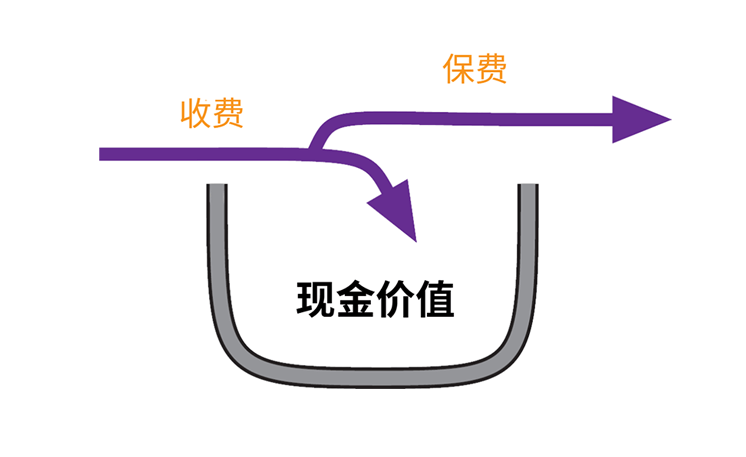 graphic showing premiums being added to cash value and expenses being deducted